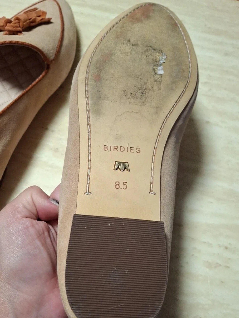 Birdies Beige Suede Tassel Loafers